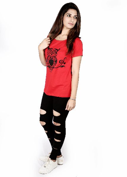 RASO T-shirt Round Neck Red-Women, Size : XS, L, XL