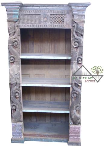 Wood antique bookshelf, for Home Use, Library Use, School Use, Color : Brown, Cream