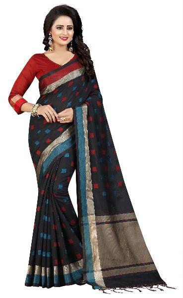 Two Square Black Jacquard Sarees, Occasion : Festive Wear, Party Wear, Casual Wear