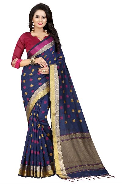 Two Square Navy Jacquard Sarees, Occasion : Festive Wear, Party Wear, Casual Wear