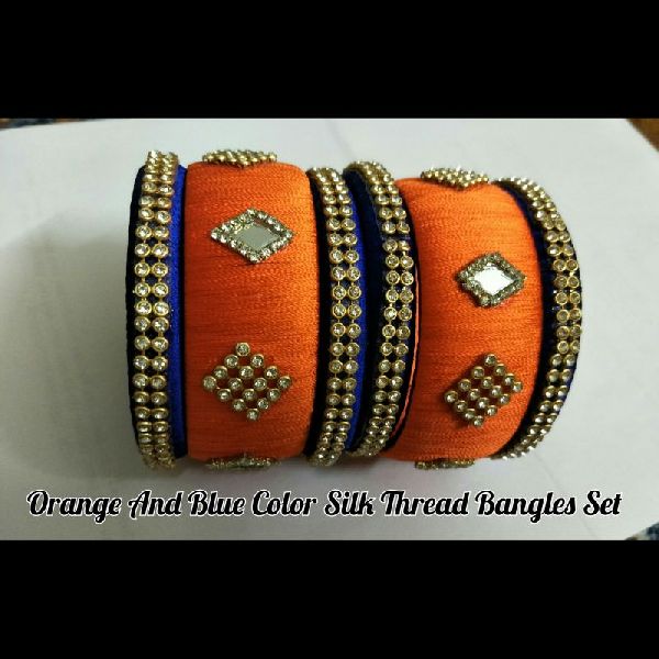 Orange & Blue Silk Thread Bangle Set