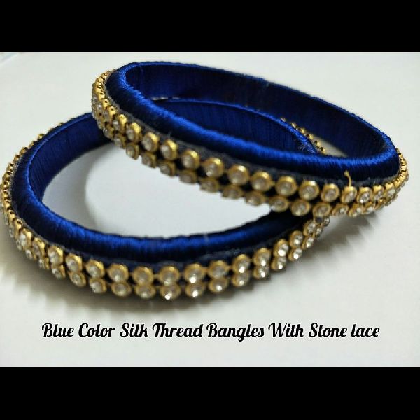 Blue Silk Thread Bangle Set, Feature : Handmade, Light Weight etc.