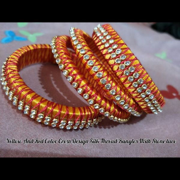 Yellow & Red Silk Thread Bangle Set