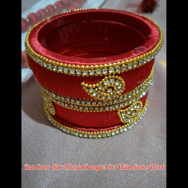 Red Silk Thread Bangle Set