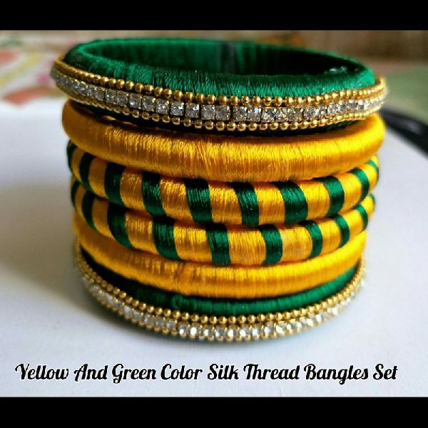 Yellow & Green Silk Thread Bangle Set