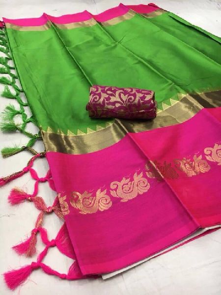 green pink silk saree