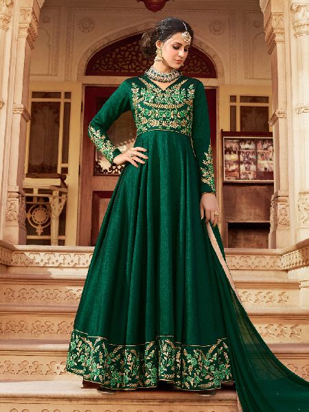 Green Art Silk Floor Length Anarkali Suit