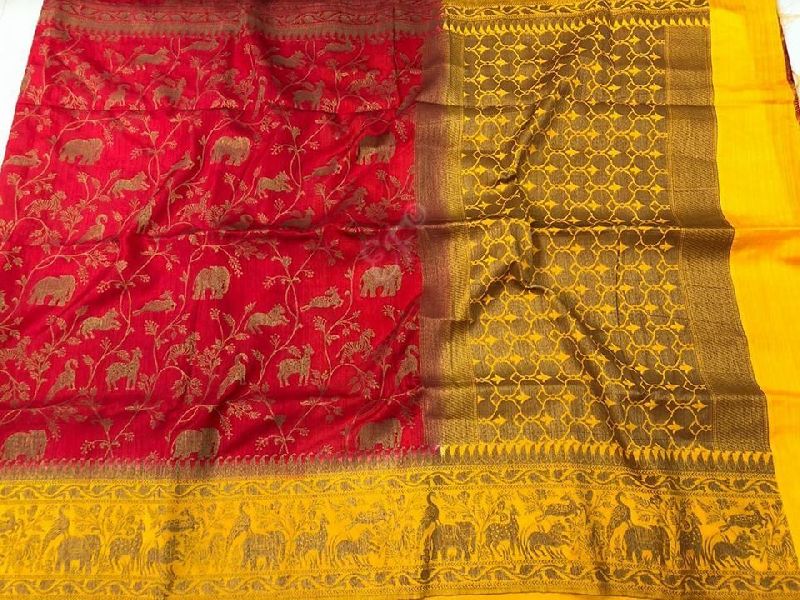 Antique jal design banarasi dupion sarees with contrast blouse