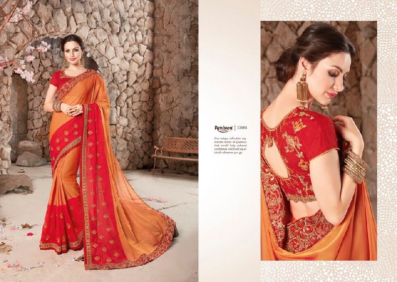 designer embroidery work silk fancy sarees from ambica eternal beauty at wholesale and singles Size