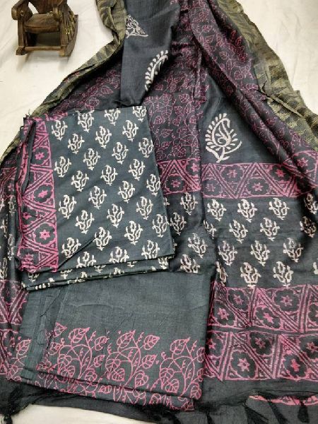 Katan cotton silk suits with temple weave dupatta