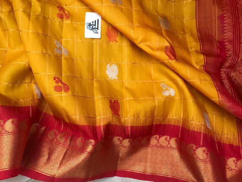 Gadwal pure silk saree with designer big border and jari checks