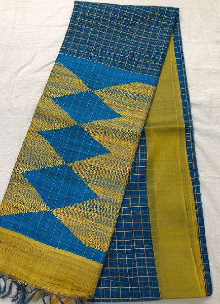 Handloom tussar organza check sarees with gicha pallu and blouse