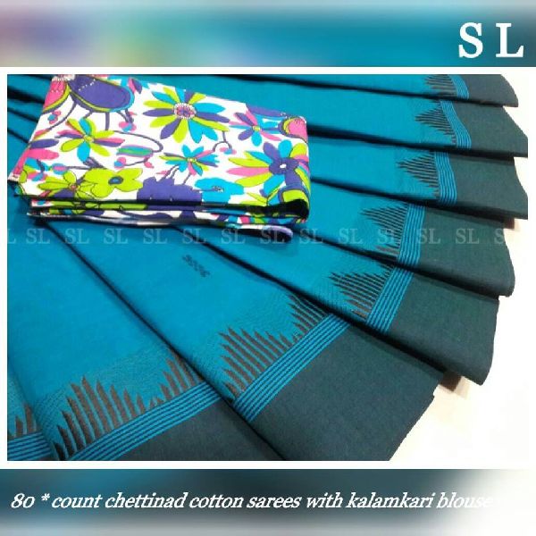 SL 80 count chettinad sarees with kalamkari blouse
