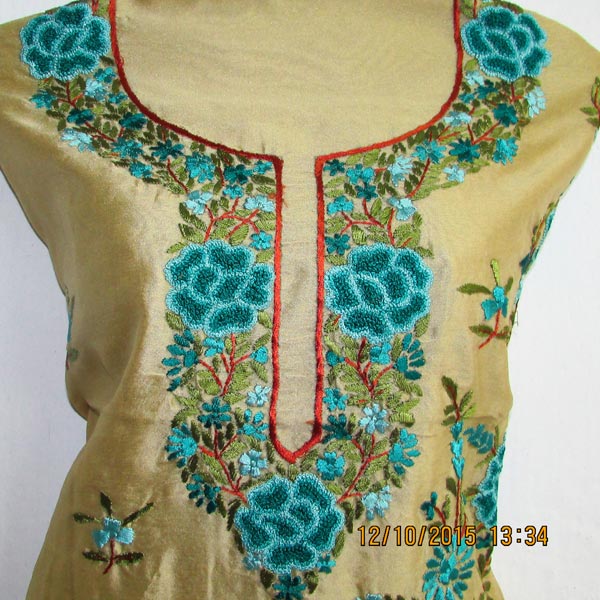 Chanderi Kurti piece with silk thread stitch