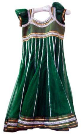 Girls Green Net Anarkli Salwar Kameez