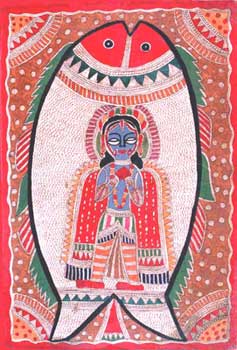 Lord Vishnu Inside a Fish Painting