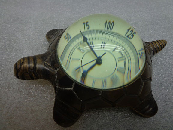 Brown Sqaure Brass Tortoise Paperweight Clock, for Office, Decoration, Style : Antique
