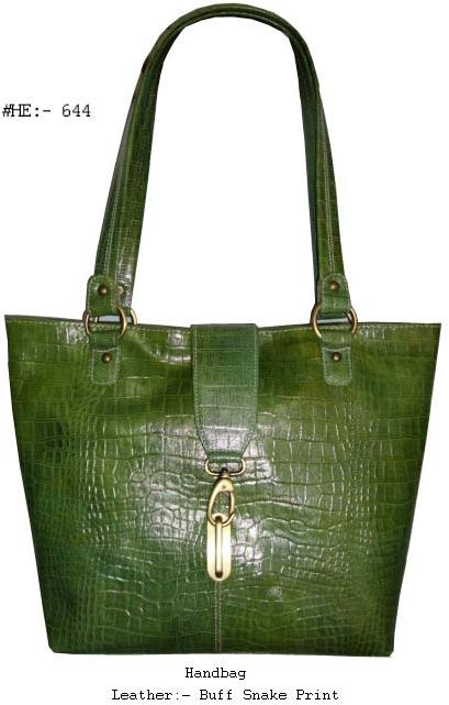 Huda Ladies Green Leather Handbag