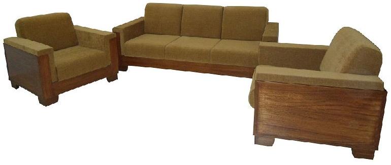Combination of partly wood & upholstery sofa set.