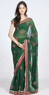 Green Saree with Red Border