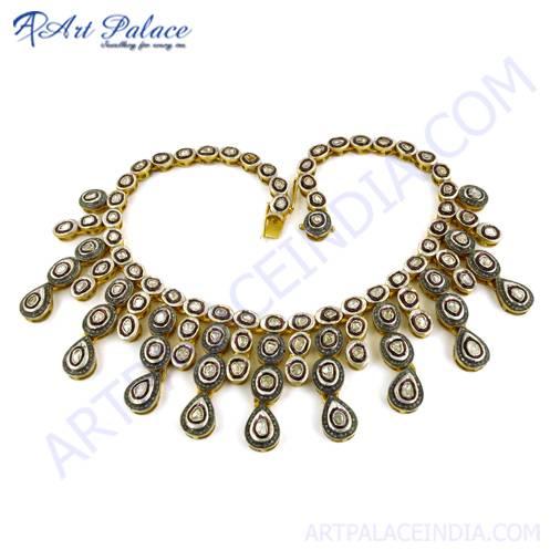 Victorian Gold Plated Diamond Silver Necklace