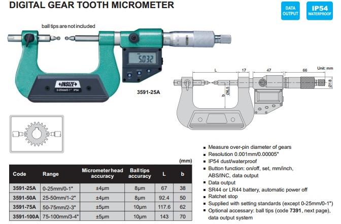 Insize Digital Gear Tooth Micrometer