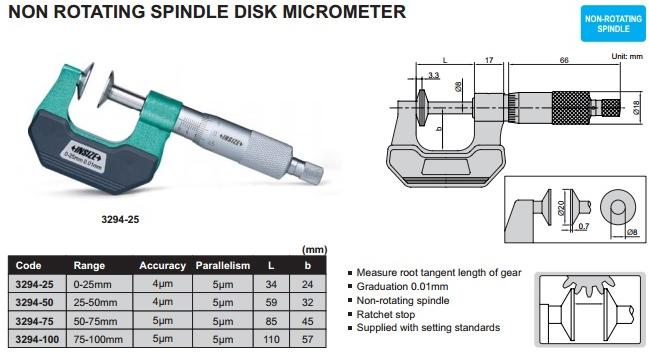 Insize Non Rotating Spindle Disk Micrometer