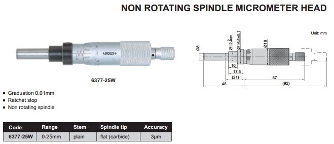 Inze  Non Rotating Spindle Micrometer