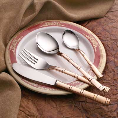 Handmade Bamboo Design Copper & Steel Cutlery
