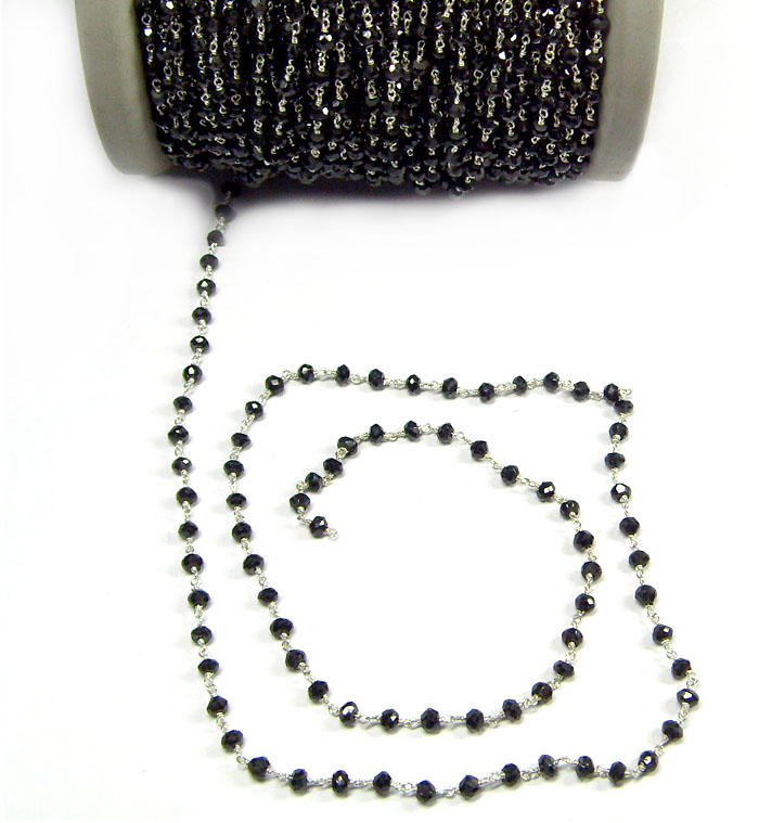 Black Spinnel Faceted Beads in Silver Chain