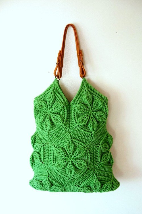 Embossed Crochet Hexagon Motif Handbag