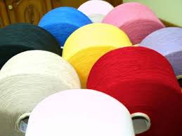 Recycled coloured poly cotton yarns, for weaving