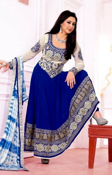 Blue Off White Party Wear Attractive Anarkali Salwar Suits