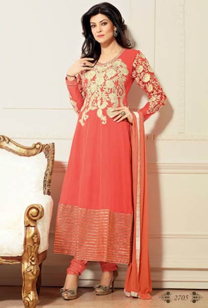 Bright Red Designer Churidar Kameez, Size : Customized Size 38 to 42
