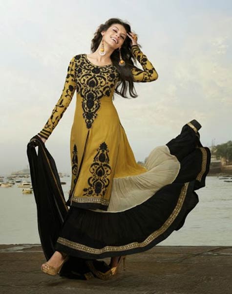 Gold Black Colour Ethnic Designer Party Wear Anarkali Salwar Kameez