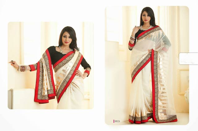Gorgeous look attractive embroidered Indian designer party wear saree