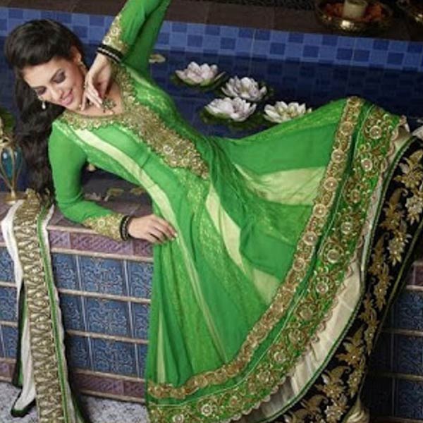 Green Off White Colour Party Wear Long Anarkali Salwar Kameez