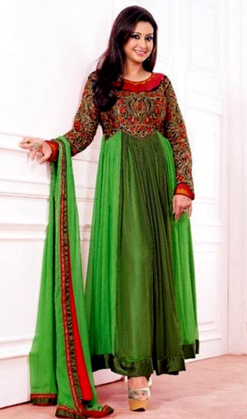 Green Red Wedding Wear Attractive Long Anarkali Suit