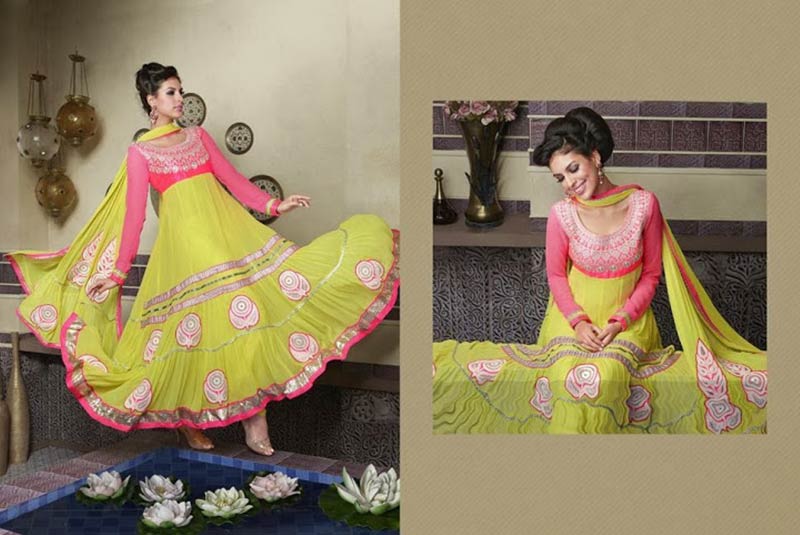 Yellow Fuchsia Colour Party Wear Anarkali Salwar Kameez