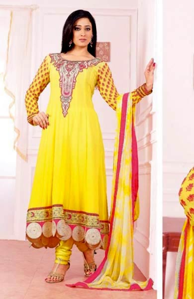 Yellow Wedding Wear Attractive Long Anarkali Suit
