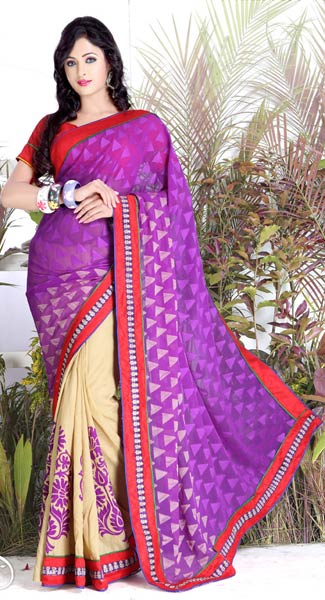 Faux Georgette Saree in Double Shades