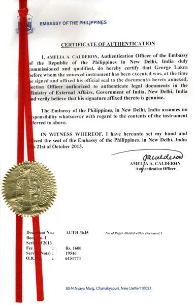 Philippines Embassy Attestation Services in India