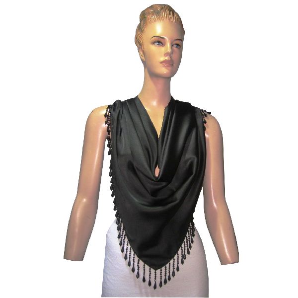 100% Poly satin triangle Scarves with heavy beaded fringes