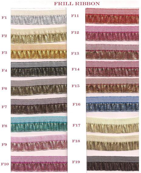 Elastic Frill Ribbon, Color : silver, golden, light golden, black, coffiee, maroon, firozi, pink