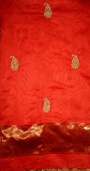 Cotton Chanderi Red Suit