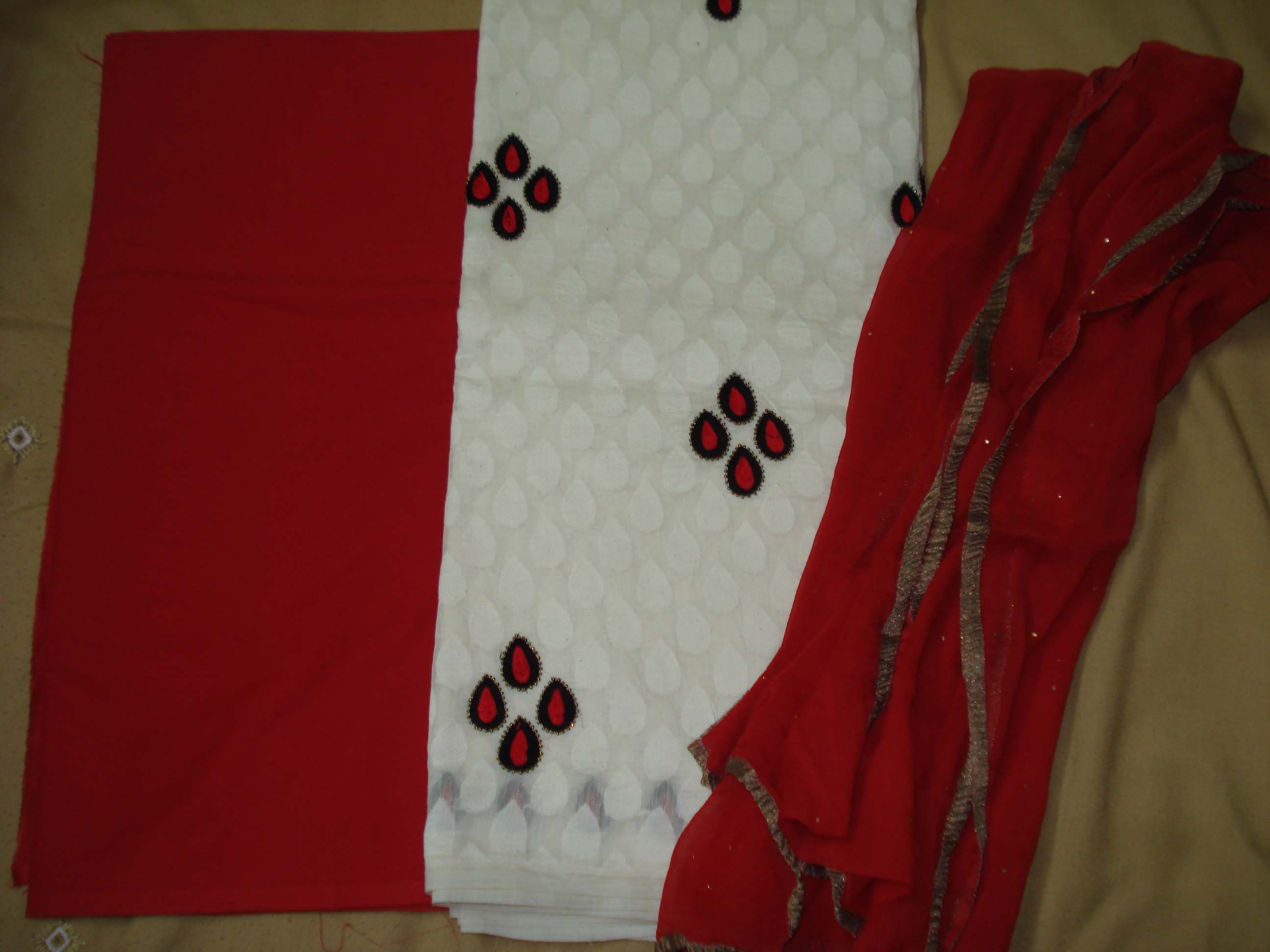 White Suit with Red Black Embroidery