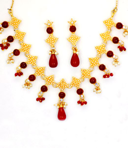 Red Colored Polki Necklace