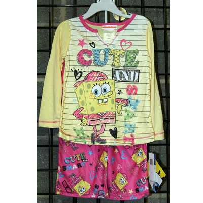 Girls Sizes 4-8 “sponge Bob” Two Piece Polyester Knit Pajamas