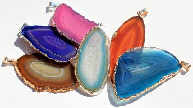 Agate Slice Plated Pendants