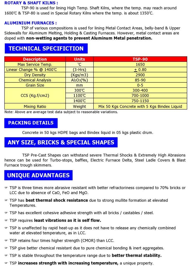 Thermo-super Power-90 (tsp-90) Chemically Bonded Castables